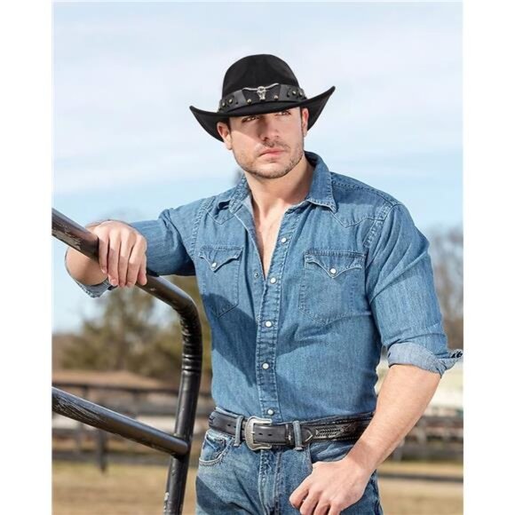 Cowboy Hat for Men Women Classic Cowgirl Hat Wide Brim Western Women Mens - Picture 3 of 6